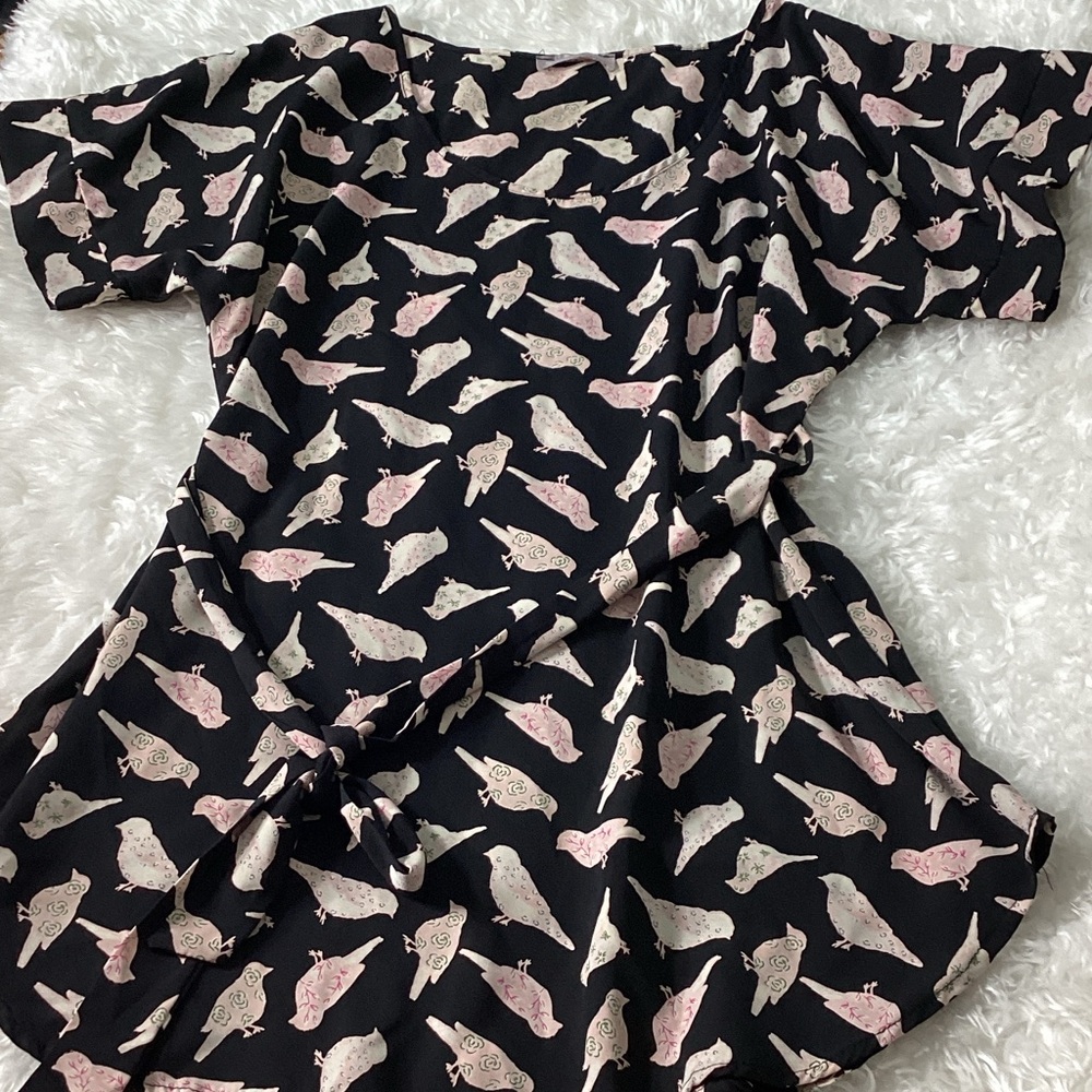 Poema Top Cream Bird Pattern